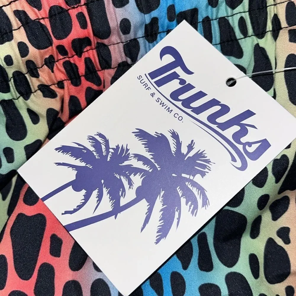 New Trunks Surf & Swim Co 3 Pocket Rainbow LBGTQ Leopard Print Lined Swim Shorts